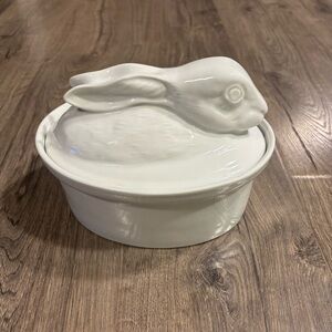 Apilco France White Rabbit Lidded Covered Oval Casserole Serving Dish Tureen